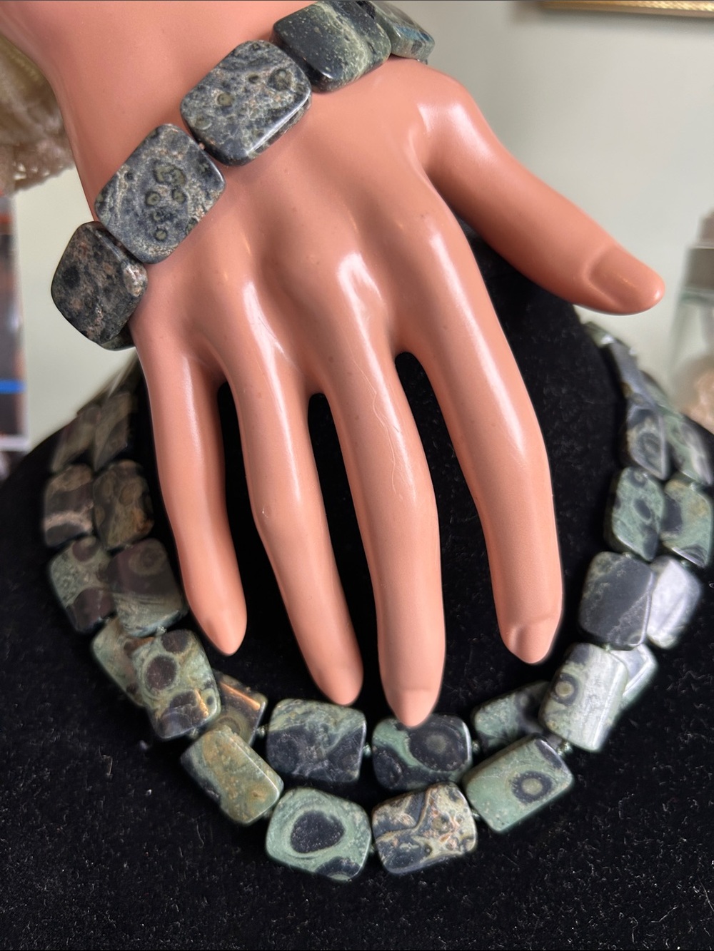 925 vintage kambada jasper aka 🐊 jasper necklace bracelet swirl pillow cut stone